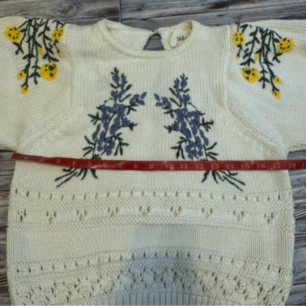 Ba&sh Miro Floral Embroidered Crochet Open Back 3/4 Sleeve Sweater Sz M - Picture 13 of 14